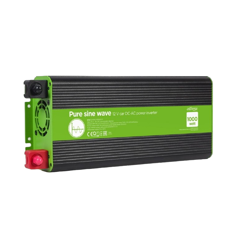 Inverter Energenie car power: Max.1000W, Input: 10-16 VDC (accumulator directly), Pure sine wave, 1xUSB-A, 1xSchuko Socket