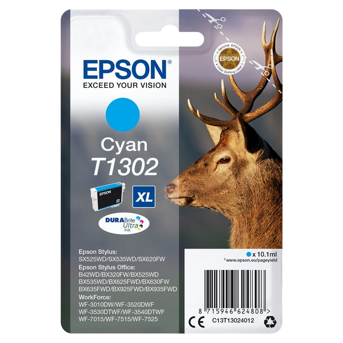 Ink Cartridge Epson Singlepack T1302 DURABrite Ultra Ink, Cyan, C13T13024012