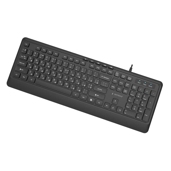 Keyboard Gembird KB-MCH-05-CYRL, Slimline, 12 FN keys, 5 multimedia keys, Chocolate type, 1.8m, USB-A + C, EN/RU, Black