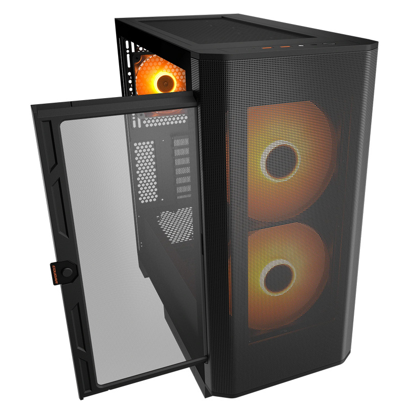 Case EATX Cougar Airface FLO RGB w/o PSU, 2x180mm, 1x120mm, ARGB PWM, TG, Front Mesh, 2xUSB3.0 1xUSB-C, 1x2.5", 2x3.5", Black
