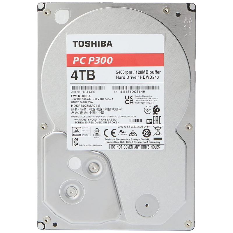 3.5" HDD 4.0TB-SATA- 128MB Toshiba P300 Desktop PC "HDWD240UZSVA", SMR