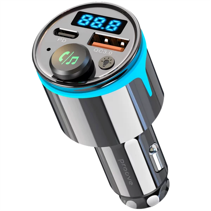 Car Charger Proove FM Launcher Nexus (PD+QC3.0) Type-C+USB Black