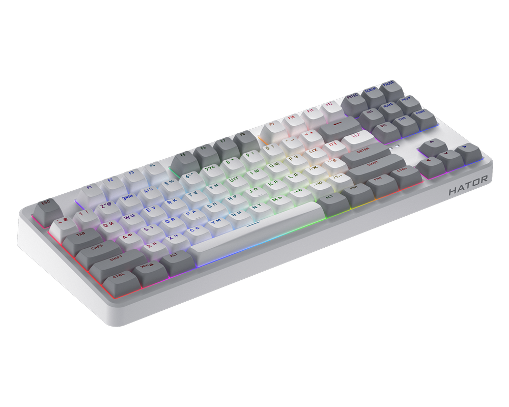 Wireless Gaming Keyboard HATOR Rockfall 3 Mecha TKL, RGB, 2.4GHz, BT5.3, USB/Type-C, EN/UA, 1.8m, 4000 мАh, White