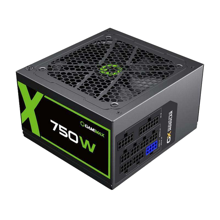 Power Supply ATX 750W GAMEMAX GX-750, 80+ Gold, 120mm, Active PFC, LLC+DC/DC, Temperature control fan, Full Modular, Black