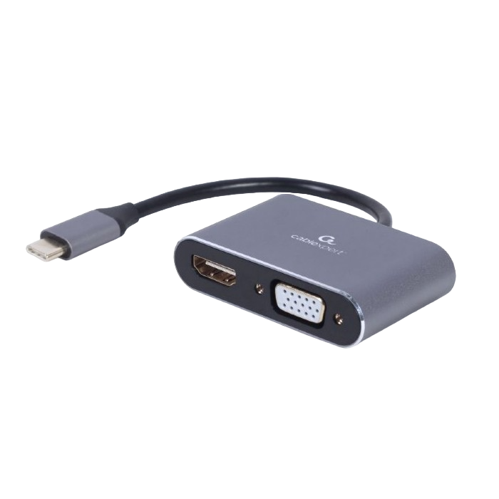 Adapter Type-C to HDMI & VGA sockets Cablexpert, up to 4K at 30 Hz, A-USB3C-HDMIVGA-01