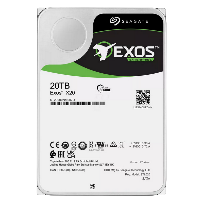 3.5" HDD 20.0TB-SATA-256MB Seagate Exos X20 (ST20000NM007D-FR), Recertified, Enterprise, CMR, 7200rpm, 2.5M (MTBF)