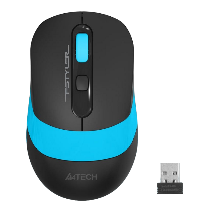 Wireless Mouse A4Tech FG10, 1200-2000 dpi, 4 buttons, 88g, Ambidextrous, Programmable, 1xAA, 2.4Ghz, Black/Blue