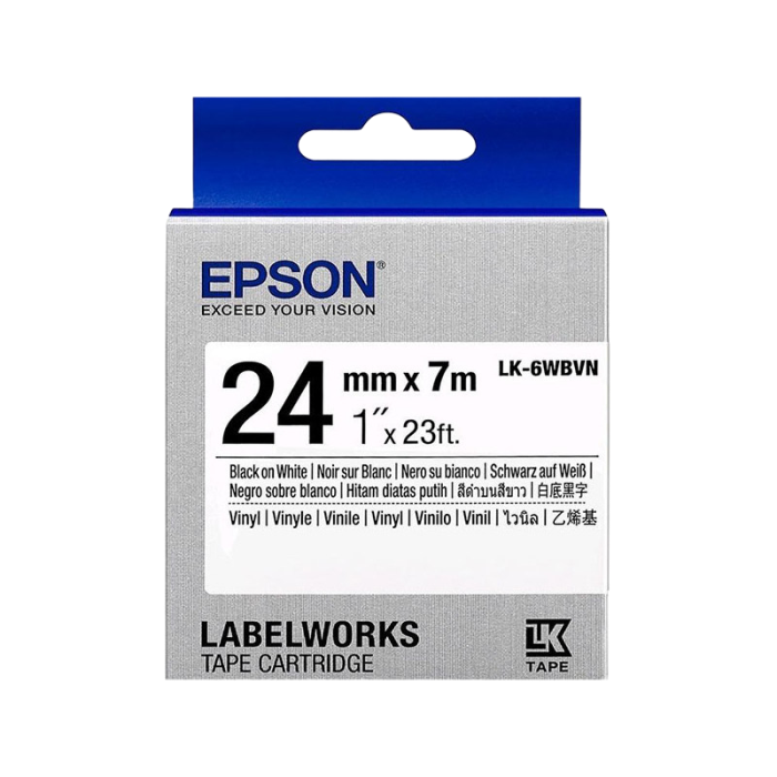 Tape Cartridge EPSON LK-6WBVN; 24mm/7m Vinyl, Black/White, C53S656020