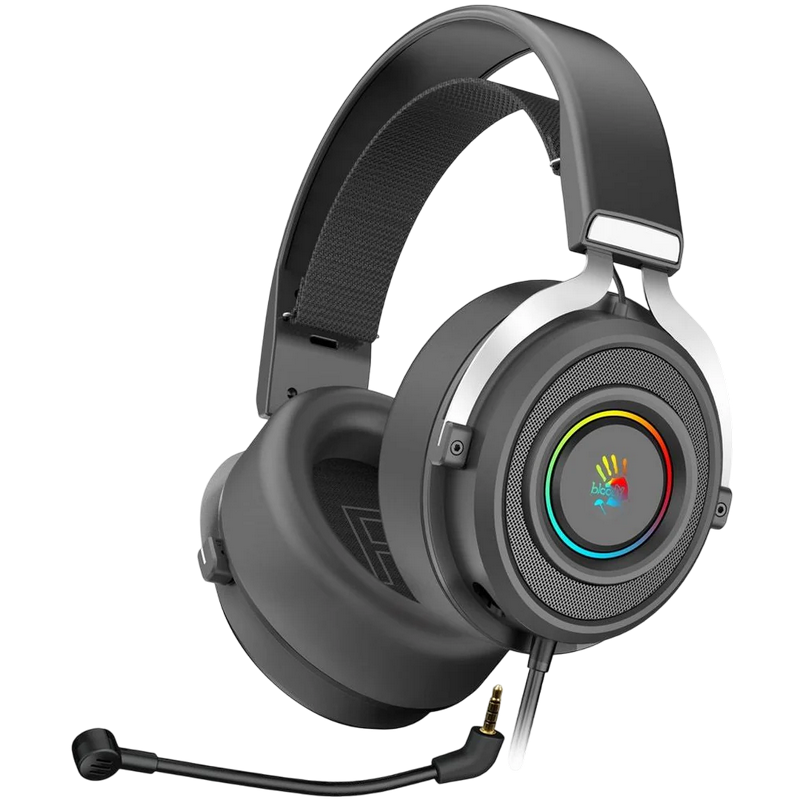 Gaming Headset Bloody G535, 50mm drivers, Neodymium magnet, 20-20kHz, 16 Ohm,105db, v7.1, In-Line Controls, Detachable Mic, RGB, 2m, USB, Black/Silver