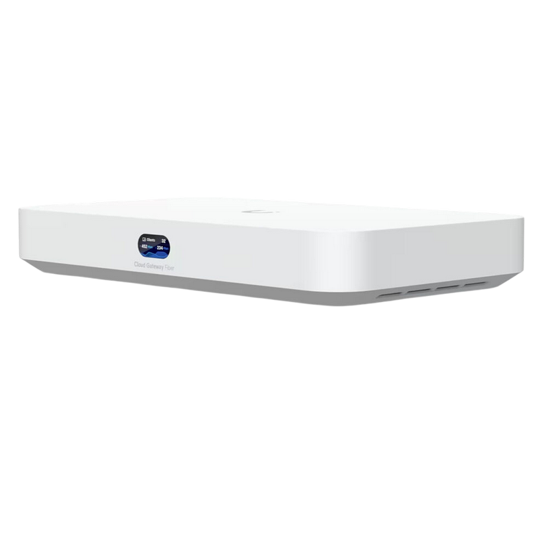10G Ubiquiti Cloud Gateway Fiber "UCG-Fiber ", 1x10G SFP+ WAN, 1x10G RJ45 WAN, 1x10G SFP+ RJ45, 4x2.5Gbit (1xPoE) LAN, NVR Storage