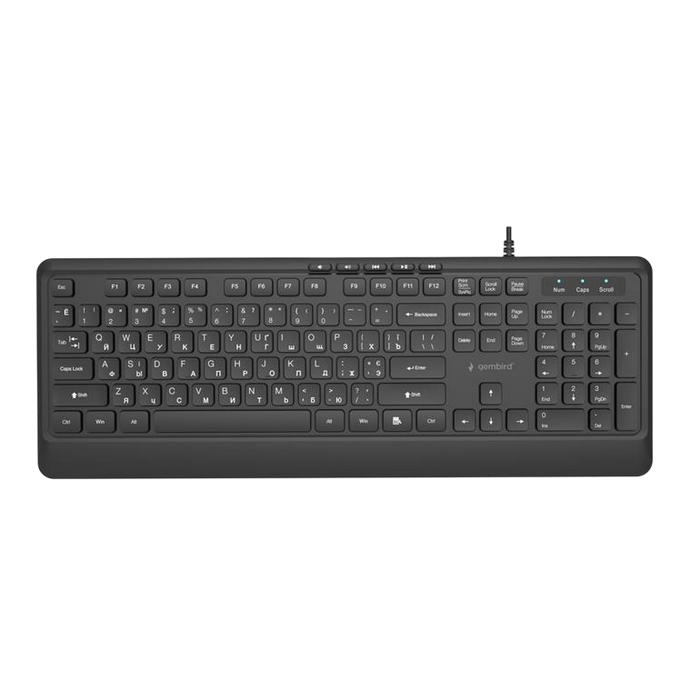 Keyboard Gembird KB-MCH-05-CYRL, Slimline, 12 FN keys, 5 multimedia keys, Chocolate type, 1.8m, USB-A + C, EN/RU, Black