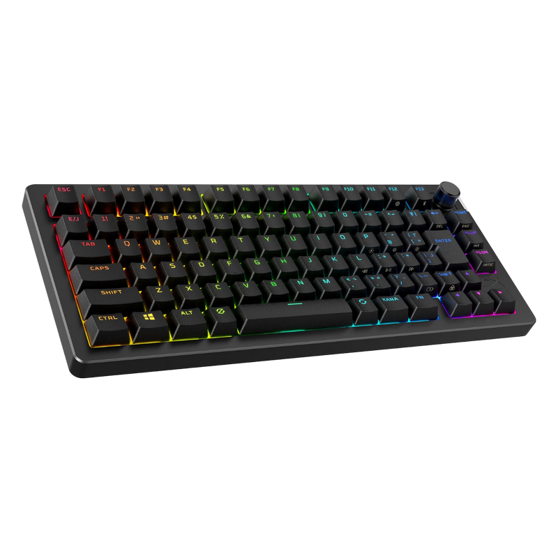 Gaming Wireless Keyboard HyperX Alloy Rise 75, Mechanical, 75% form factor, Linear SW, Volume knob, 80h, RGB, 1.8m, 2.4+BT+USB-C, EN/RU, Black