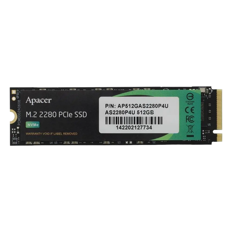 .M.2 NVMe SSD 512GB Apacer AS2280P4U [PCIe 3.0 x4, R/W:3500/2300MB/s, 400/600K IOPS, 350TB,3DTLC]