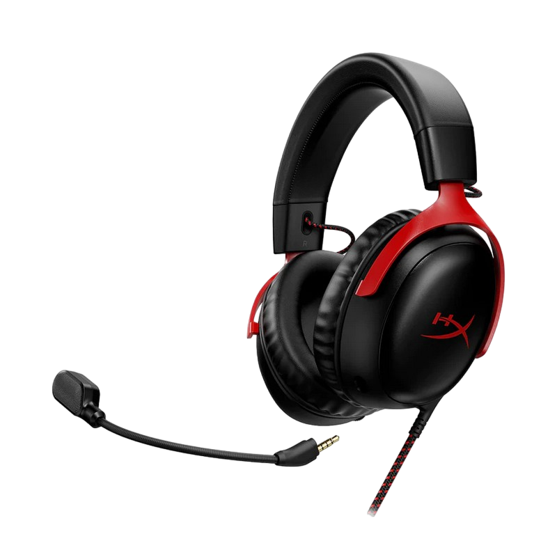 Gaming Headset HyperX Cloud III, 53mm driver, 64 Ohm, 15-21khz, 100db, 320g, Noise-cancelling Mic, DTS, 1.2m+1.3m, 3.5(4pin)+USB+USB-C, Balck/Red