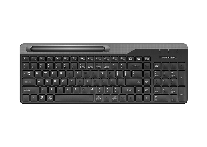 Wireless Keyboard A4Tech FBK25, 12 Fn keys, Ultra Slim, Smartphone Cradle, Laser Inscribed Keys, up to 4 Devices, 1xAA, 2.4Ghz+BT, EN/RU/RO, Black