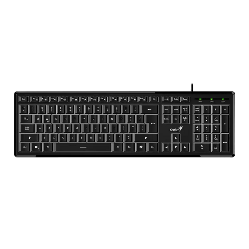 Keyboard Genius SlimStar 820, 12 Fn Keys, Low-profile, Slim, Quiet typin, Backlight, 1.8m, USB, EN/RU, Black
