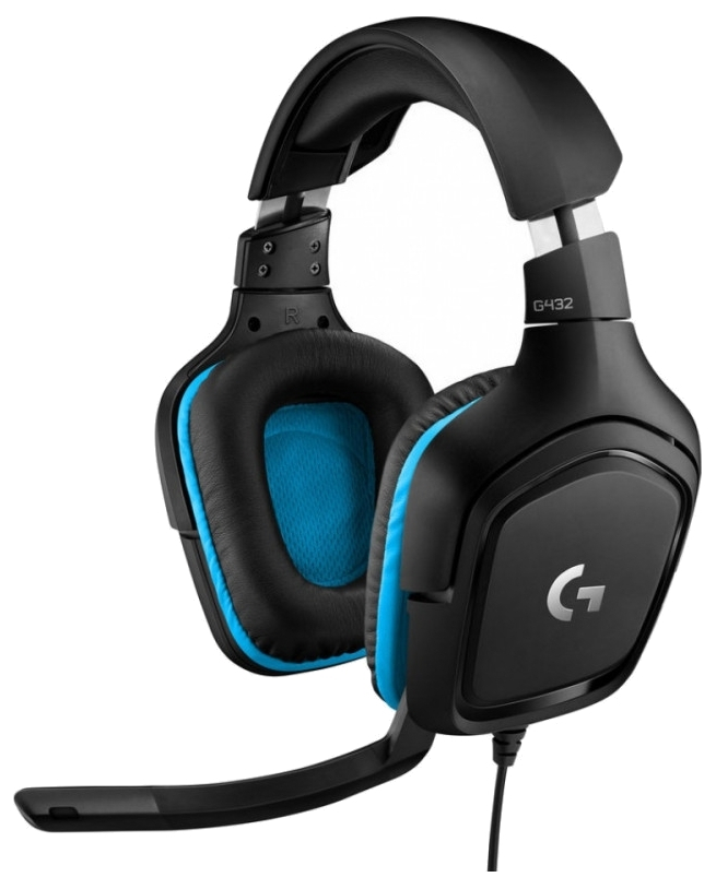 Gaming Headset Logitech G432, 50mm driver, 20-20000Hz, 39 Ohm, 107dB, 280g, 3.5mm/USB, Black/Blue