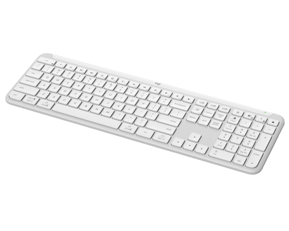 Wireless Keyboard Logitech K950, Ultra thin, Quiet Typing, F-keys, Smart Actions, Flow, 2xAAA, 2.4Ghz+BT, EN, White