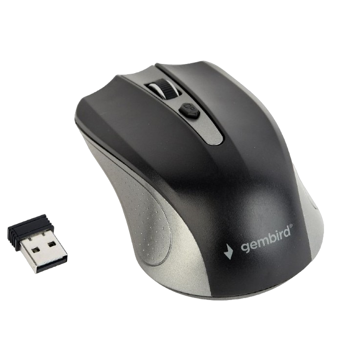 Wireless Mouse Gembird MUSW-4B-04-GB Optical 800-1600 dpi 4 buttons, Ambidextrous, 2xAAA, Grey/Black