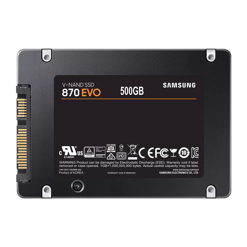 2.5" SATA SSD 500GB Samsung 870 EVO "MZ-77E500B" [R/W:560/530MB/s, 98K IOPS, MGX, V-NAND 3bit MLC]