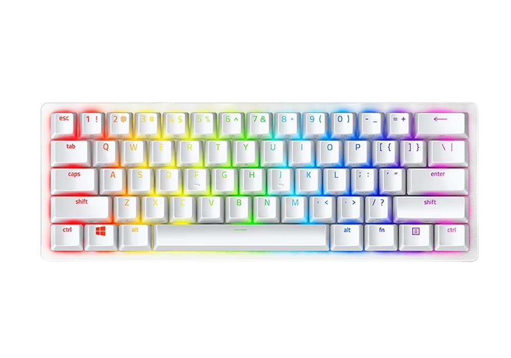 Gaming Keyboard Razer Huntsman Mini, Mechanical, 60% Form Factor, Optical Linear SW, Aluminum, Doubleshot PBT Keycaps, Macro, RGB, USB, EN, White