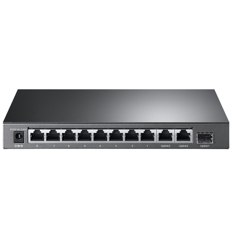 .8-port 10/100Mbps POE+ Switch TP-LINK "TL-SL1311MP", 8xPoE+ 2xGbE Ports, 124W Budget, SFP, Auto Recovery, Steel