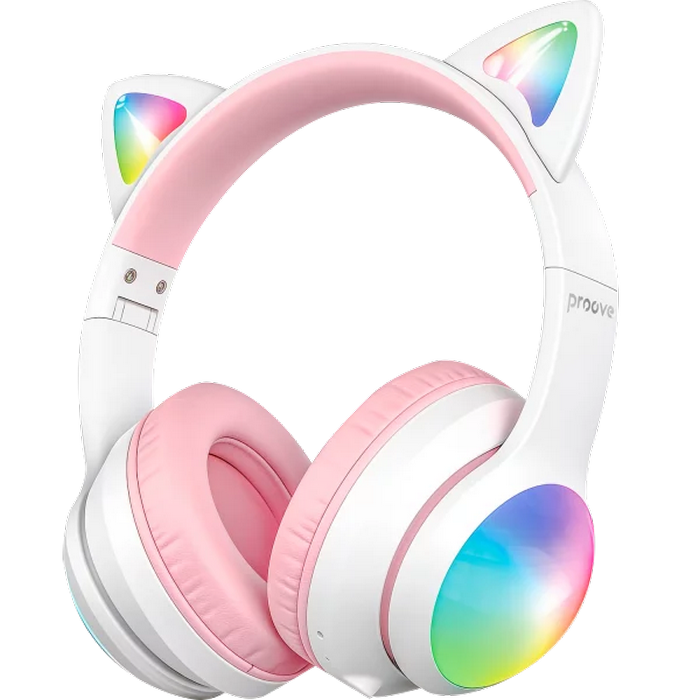 Casti Wireless Over-Ear Proove Kids LumiCat (APP), White/Pink