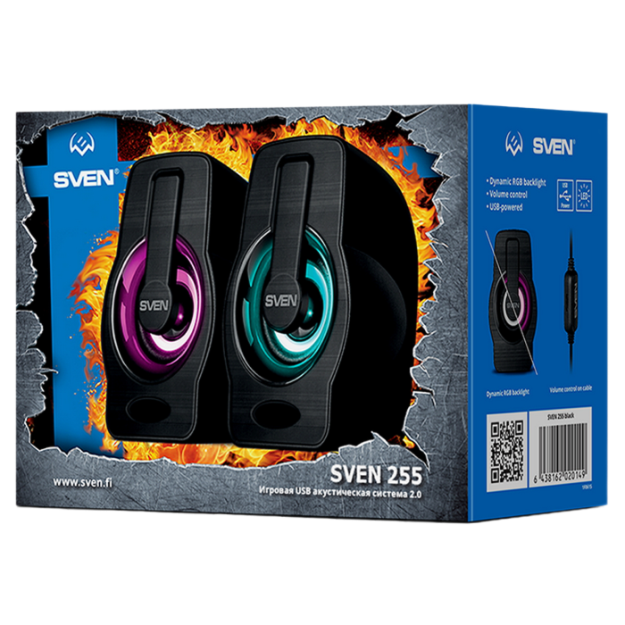 Speakers SVEN "255" Black, 4w, USB power, Dynamic RGB lighting