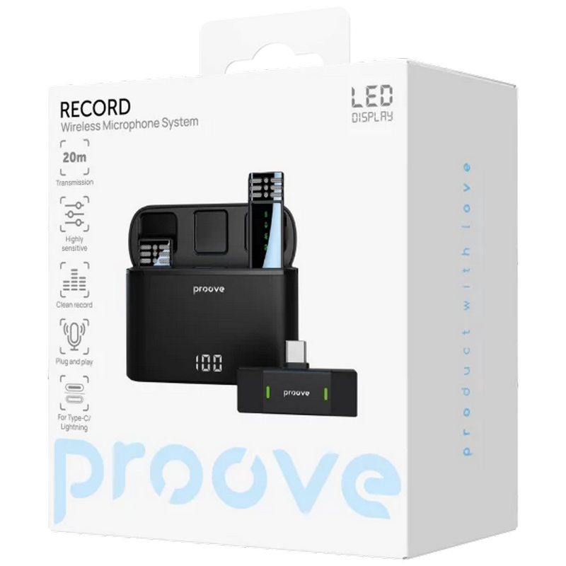Microphone Wireless Proove Record Type-C (2 mic),Black