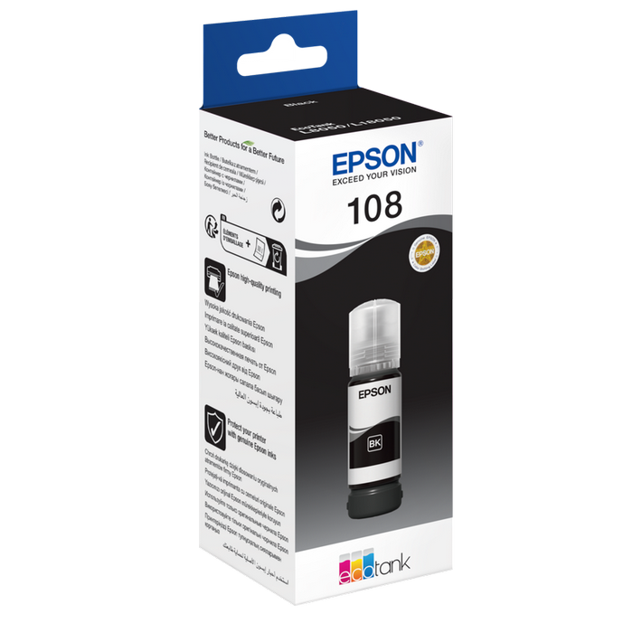 Ink Epson C13T09C14A, 108 EcoTank Black ink bottle
