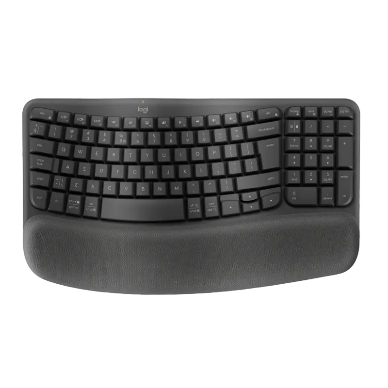 Wireless Keyboard Logitech Wave Keys (B2B), Curved keyframe, Palm rest, Tilt legs, Easy-Switch Keys, Battery indicator, 2xAAA, 2.4Ghz+BT, EN, Graphite
