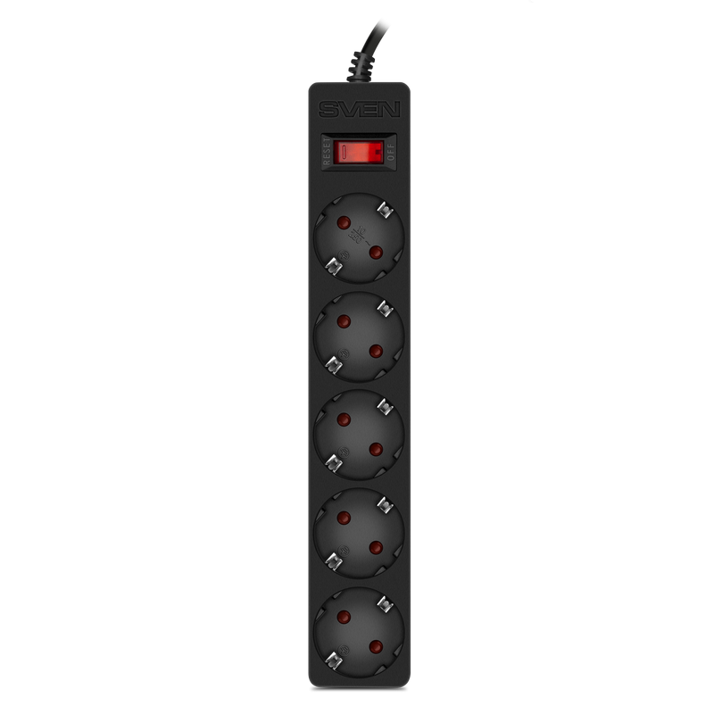 Surge Protector 5 Sockets, 1.0m, Sven "SF-05E", Black, flame-retardant material