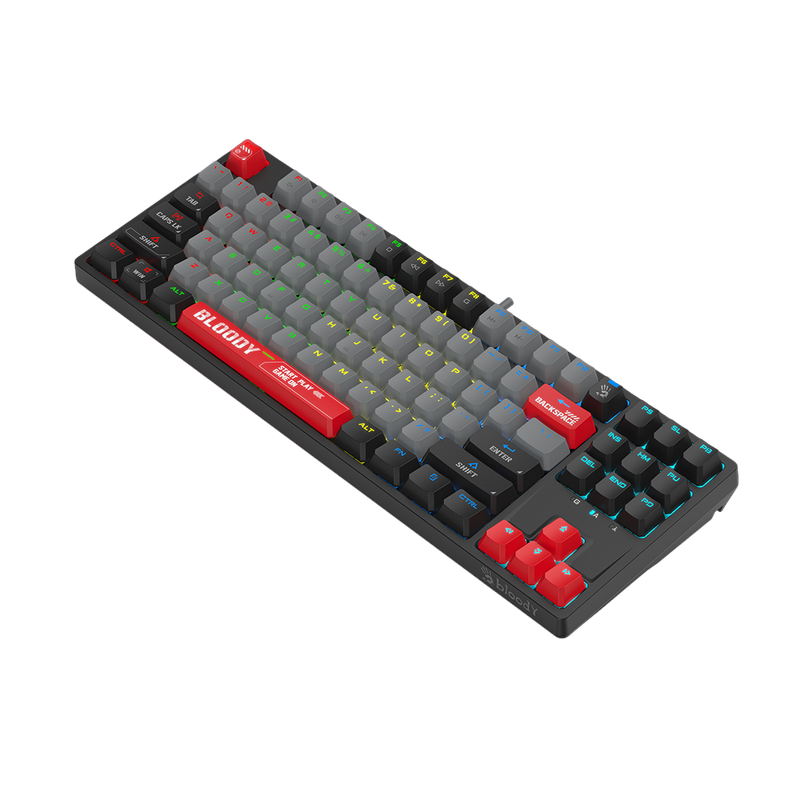 Gaming Keyboard Bloody S87, Mechanical, BLMS Linear SW, Hot-Swappable, Quiet Typing, 87-Keys, N-Key Rollover, 50M, RGB, 1.8m, USB, EN/RU, Energy Red