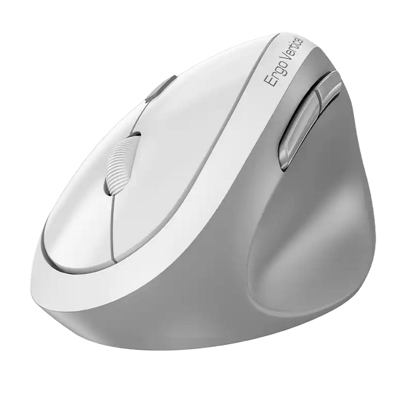 Wireless Mouse Genius Ergo 8350S, 1200-2400 dpi, 6 buttons, Ergonomic, 81g, 55° tilt, Silent, BlueEye, 1xAA, BT+2.4Ghz, White Grey