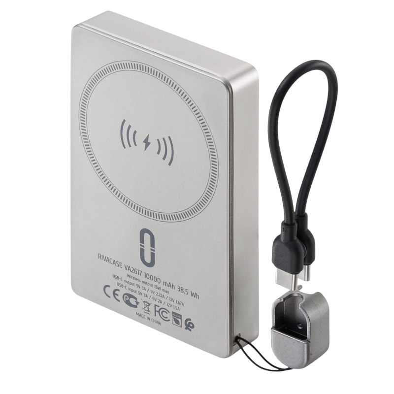 Power Bank Rivacase 10000 mAh, Magsafe 15W + QC/PD20W with cable, VA2617, Champagne