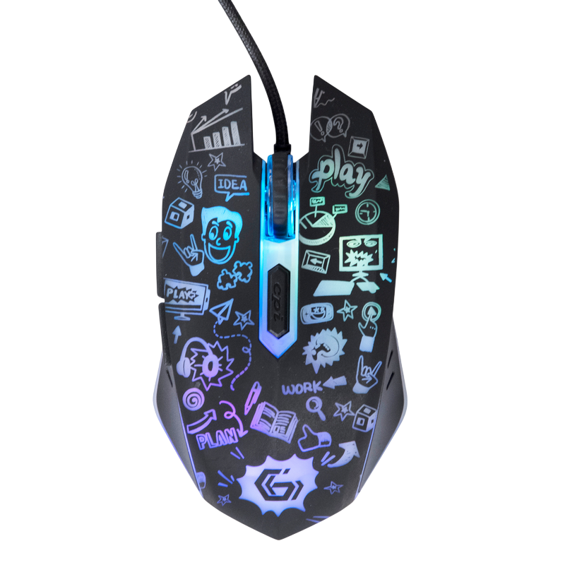 Mouse Gembird MUS-6B-GRAFIX-01, Optical, 1200-3600 dpi, 6 buttons, LED, Ambidextrous, 1.5m, Black