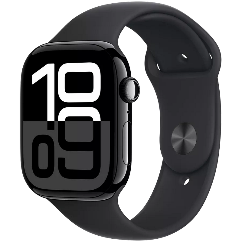 Apple Watch Series 10 GPS, 42mm Jet Black Aluminium Case with Black Sport Band - M/L, MWWF3