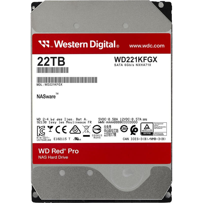 3.5" HDD 22.0TB-SATA-512MB Western Digital "Red Pro (WD221KFGX)", NAS, CMR