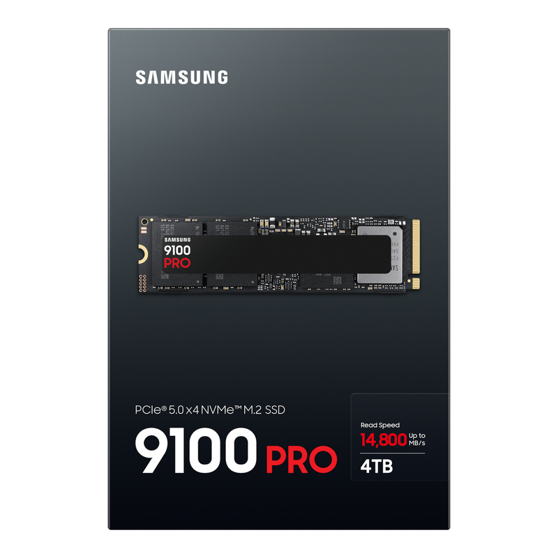 .M.2 NVMe SSD 4.0TB Samsung 9100 PRO "MZ-VAP4T0BW" [PCIe 5.0 x4, R/W:14800/13400MB/s, 2200K/2600K IOPS, 2.4PB, 3DTLC]