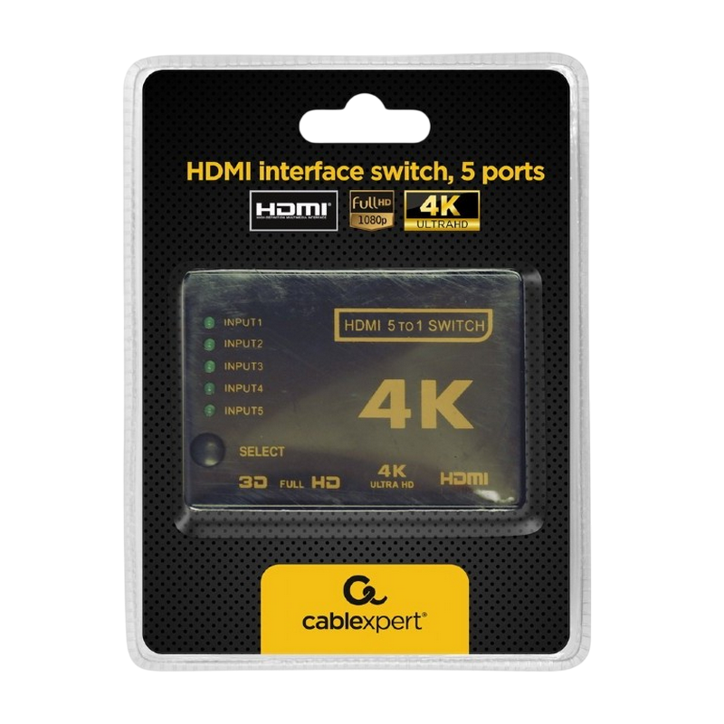 Switch Cablexpert DSW-HDMI-53 HDMI interface switch, 5 ports, Output cable distance: up to 25 m