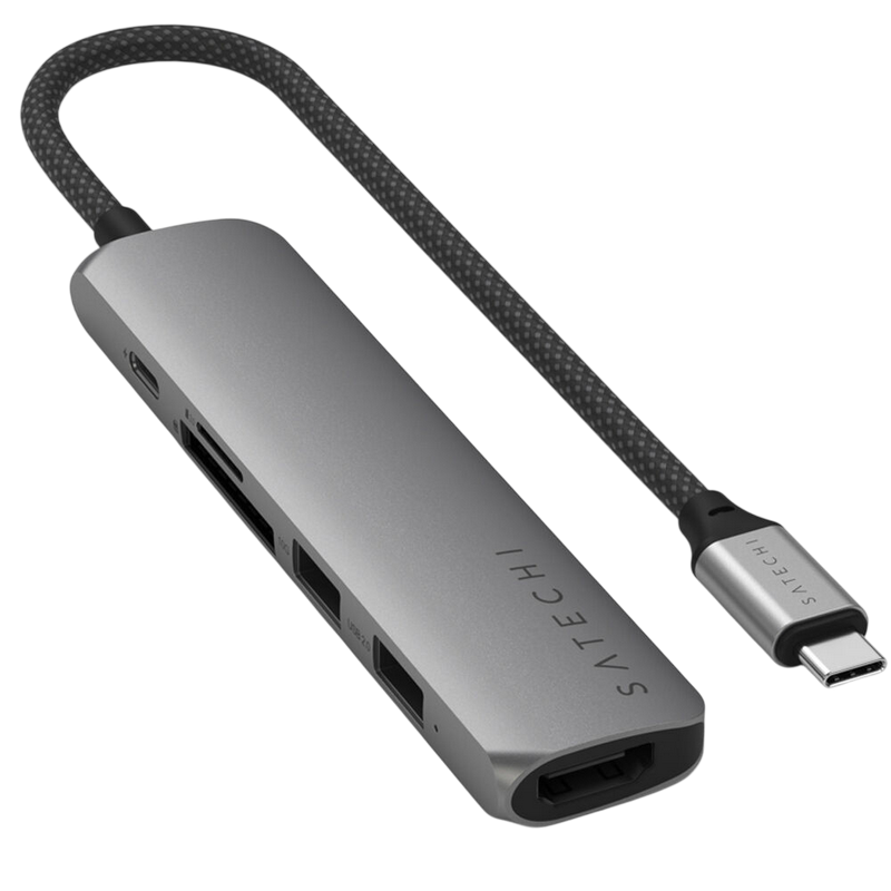 Satechi 6-in-1 USB-C Slim Multiport, USB-C3.2, Out: USB-C PD 75W, 2*USB-A, HDMI 4K@60Hz, Micro/SD, Space Grey