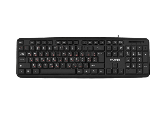 Keyboard SVEN KB-S230, Standard layout, Splash proof, 2m, USB, EN/RU, Black