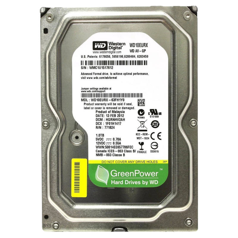 3.5" HDD 1.0TB -SATA-64MB Western Digital "AV-GP (WD10EURX)"