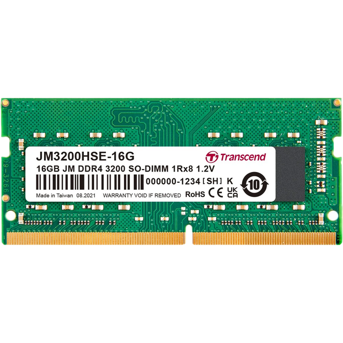 16GB DDR4- 3200MHz SODIMM Transcend PC25600, CL22, 260pin DIMM 1.2V