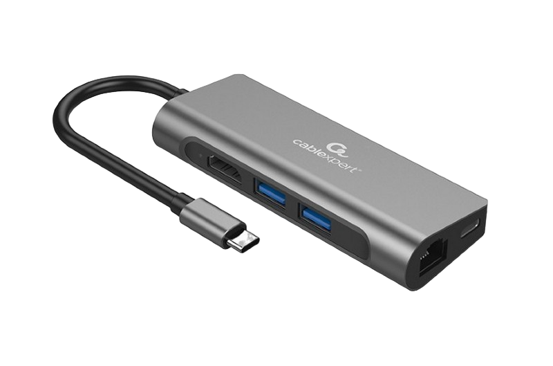 Docking Station Gembird A-CM-COMBO5-05, 3xUSB3.1, USB-C, HDMI, LAN, SD, MicroSD, PD 100W, Metal housing