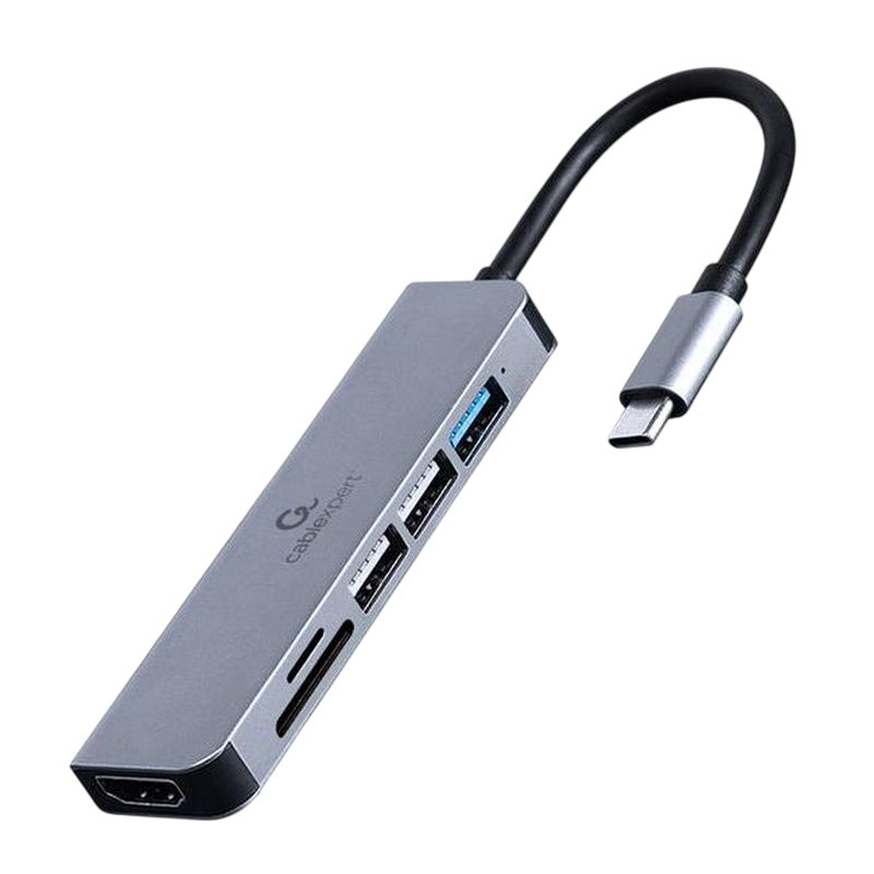 Docking Station Gembird A-CM-COMBO6-02, In: Type-C, Out: USB3.1, 2*USB2.0, SD, MicroSD, HDMI