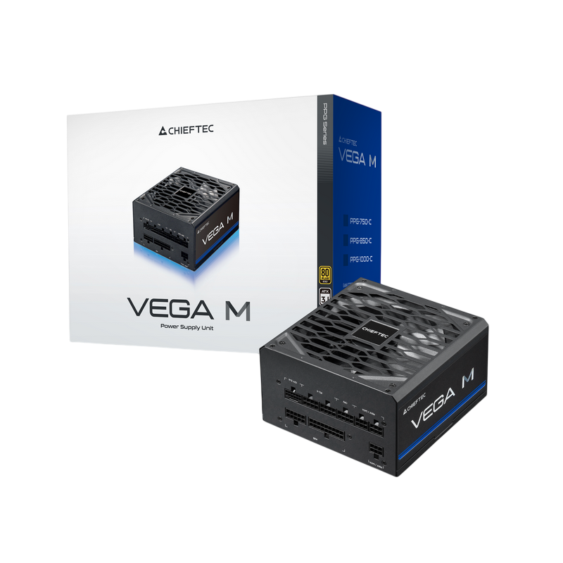 Power Supply ATX 1000W Chieftec Vega M PPG-1000-C, 80+ Gold, 135mm, Active PFC, Half-Bridge LLC+DC/DC, ATX 3.1, PCIe 5.1, Full modular, Black