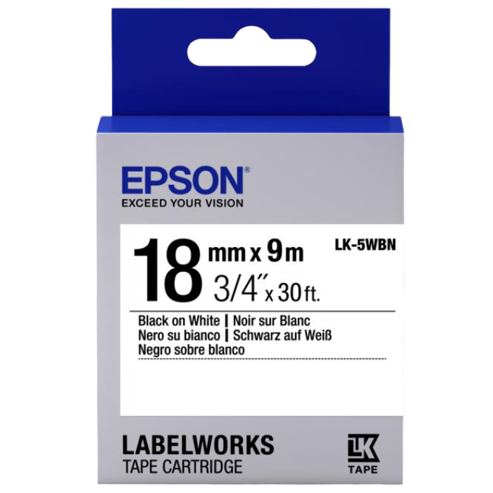 Tape Cartridge EPSON 18mm/9m Standart, Balck/White, LK-5WBN C53S655006