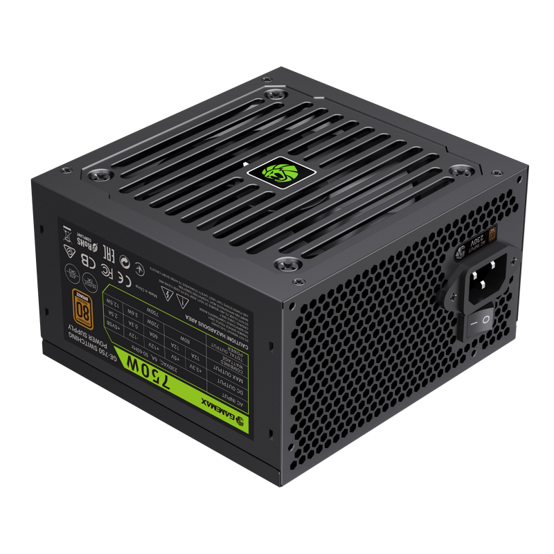 Power Supply ATX 750W GAMEMAX GE-750, 80+ Bronze, 120mm, Active PFC+Double tube forward, Temperature control fan, ATX3.1, PCIe 5.1, Black