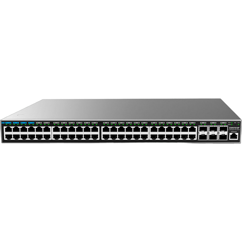 48-Port Gigabit Layer 3 Managed PoE++ Switch Grandstream "GWN7816P", 48xPoE+ ports, 6xSFP+, Stackable, 740W Budget, Console Port